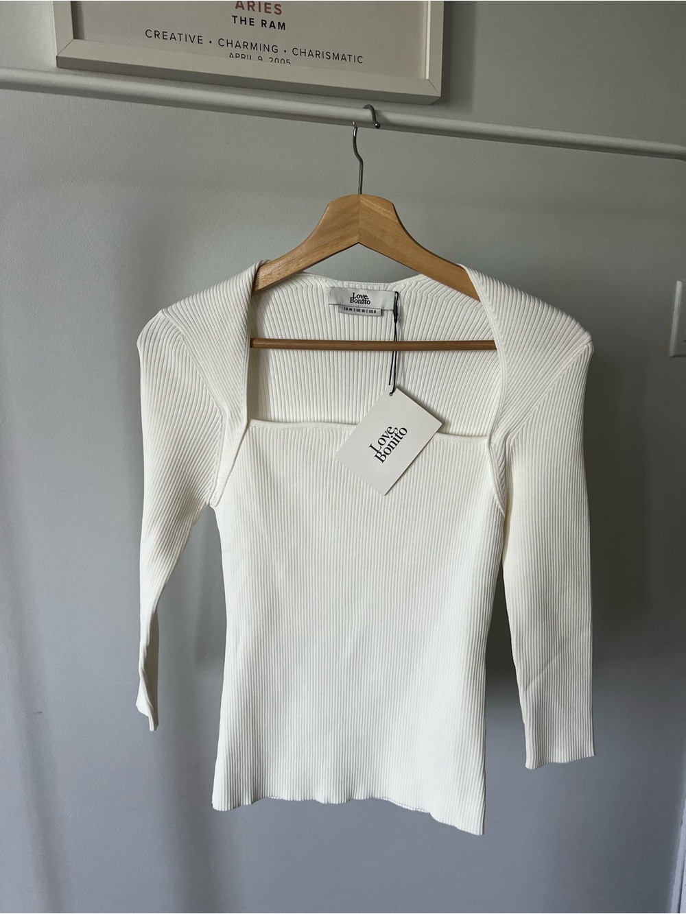 Love Bonito White Ribbed Square-Neck Top